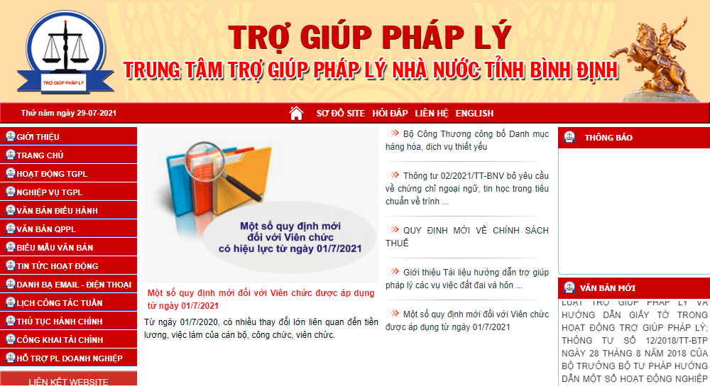 ảnh website Trung tâm Trợ giúp pháp lý nhà nước tỉnh Bình Định